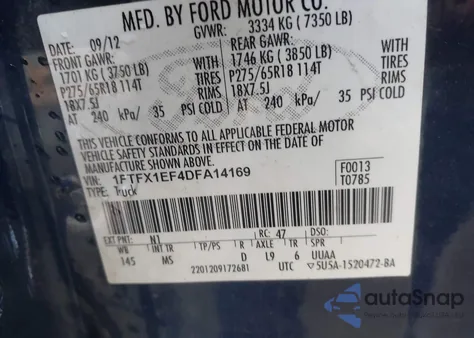 2013 Ford F-150 Xlt from USA, damaged, VIN 1FTFX1EF4DFA14169